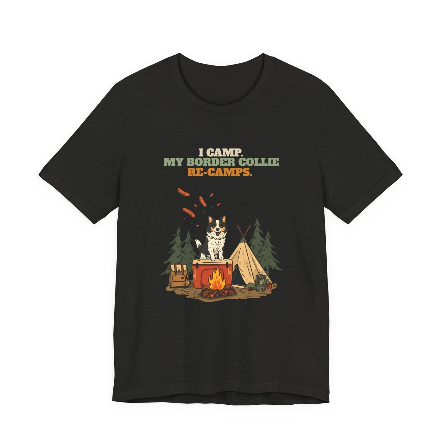 Border Collie camping t-shirt Black colourway