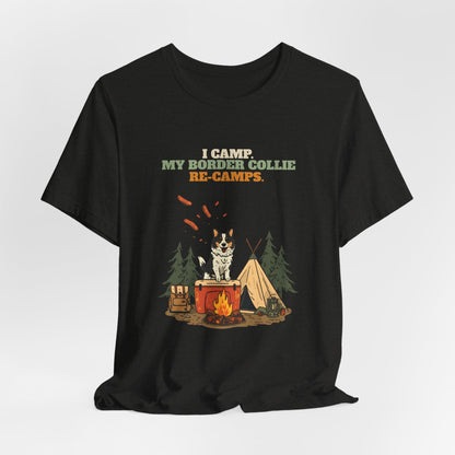 Border Collie camping t-shirt Black Heather colourway
