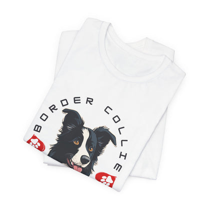 Border Collie Club White tee lifestyle shot — SniffWaggleNWalk™