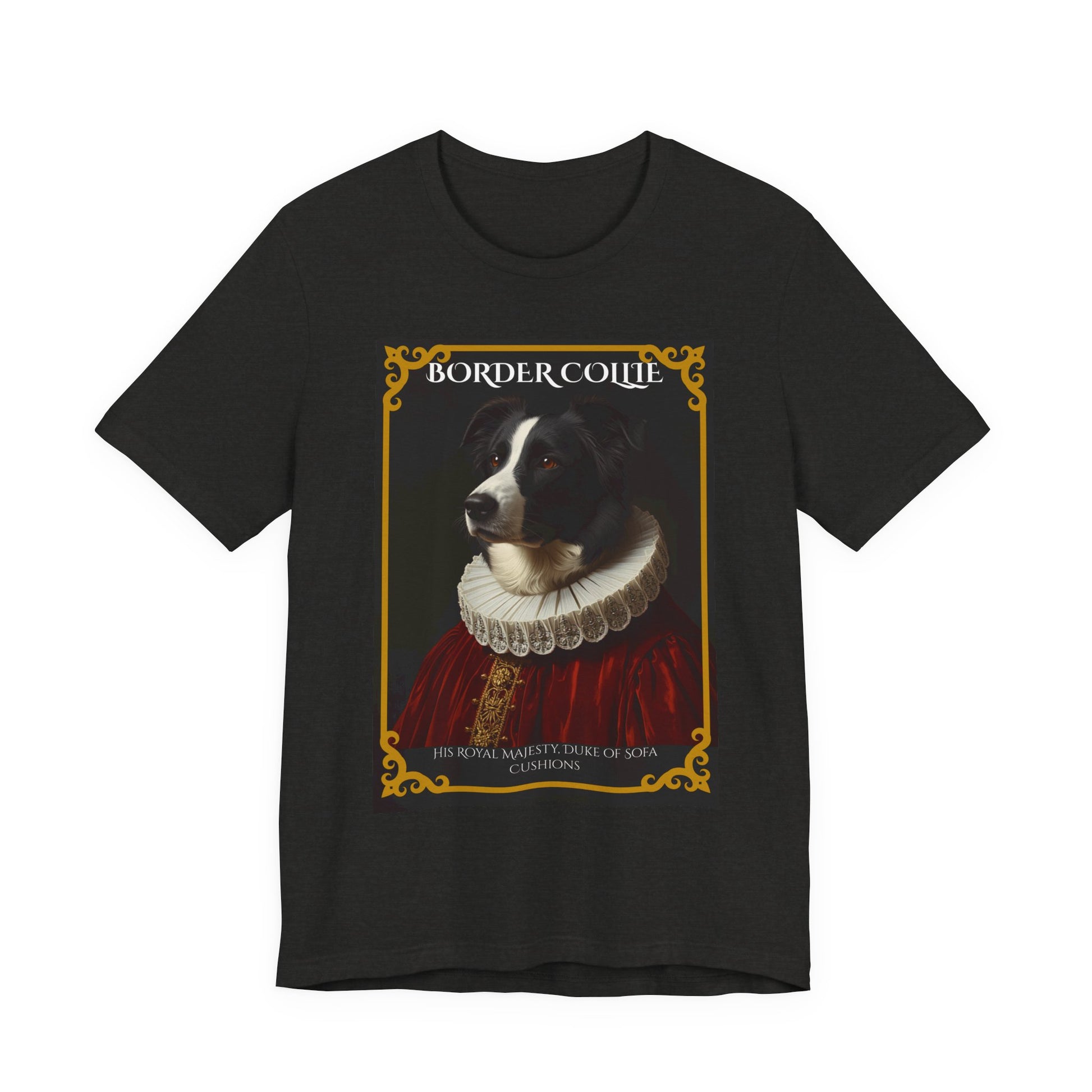 Model wearing the Border Collie Royal Portrait tee, front pose