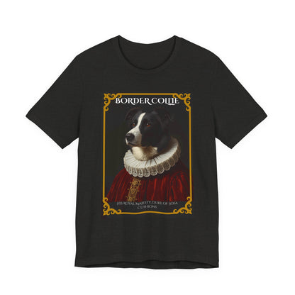 Model wearing the Border Collie Royal Portrait tee, front pose