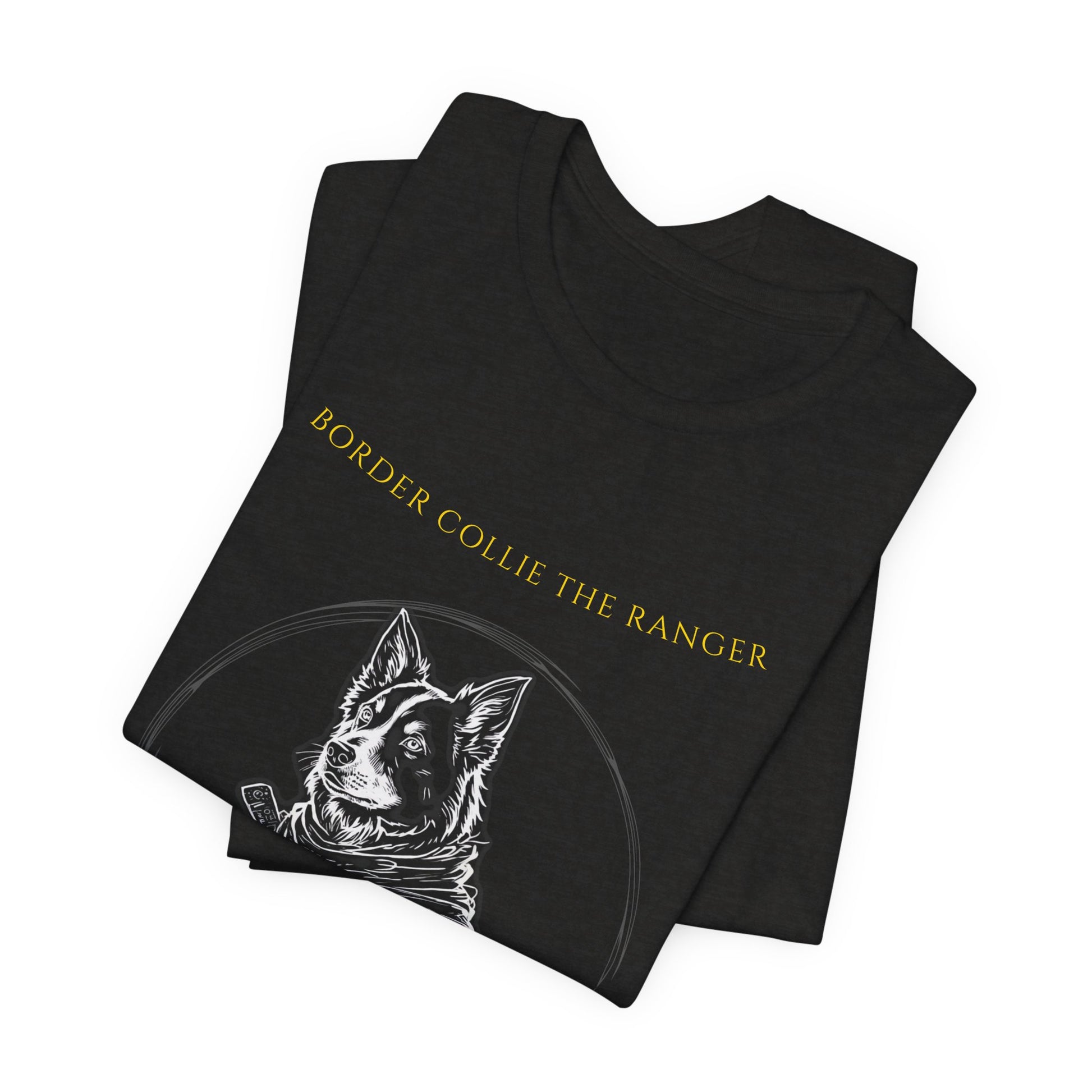 Border Collie The Ranger T-Shirt worn by model outdoors