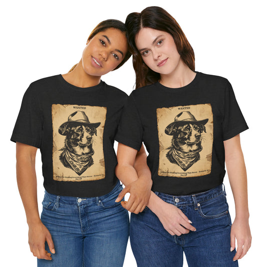 Border Collie Wanted Outlaw t-shirt close-up black