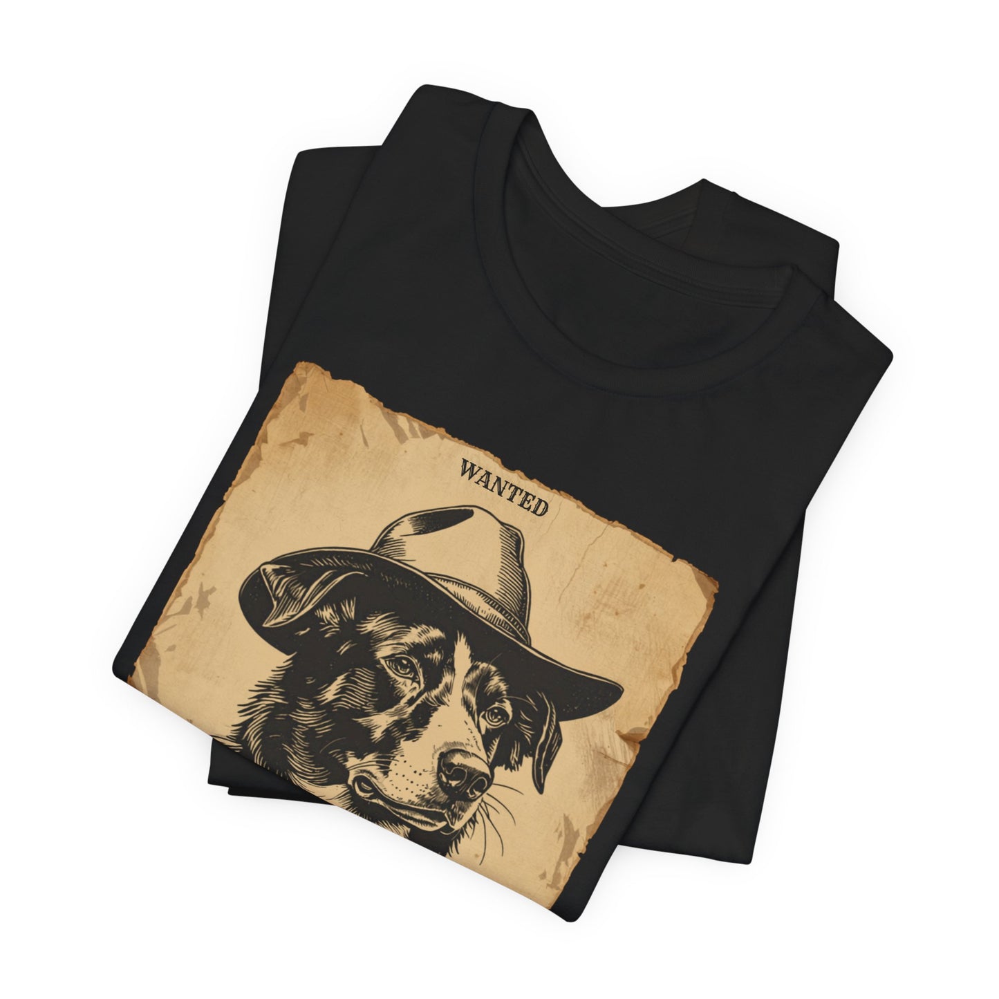 Border Collie Wanted Outlaw t-shirt close-up dark grey heather
