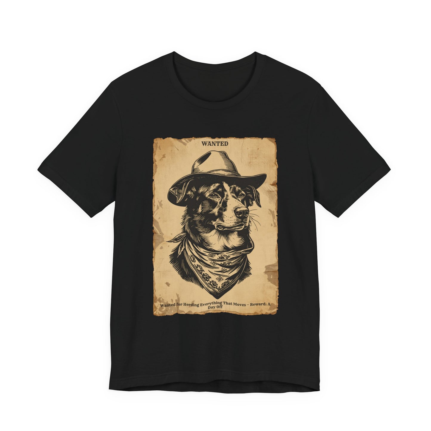 Border Collie Wanted Outlaw t-shirt flat lay black