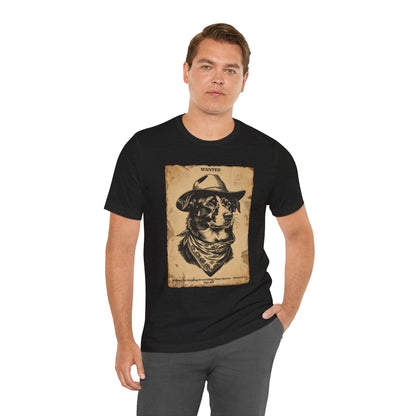 Border Collie Wanted Outlaw t-shirt flat lay dark grey heather