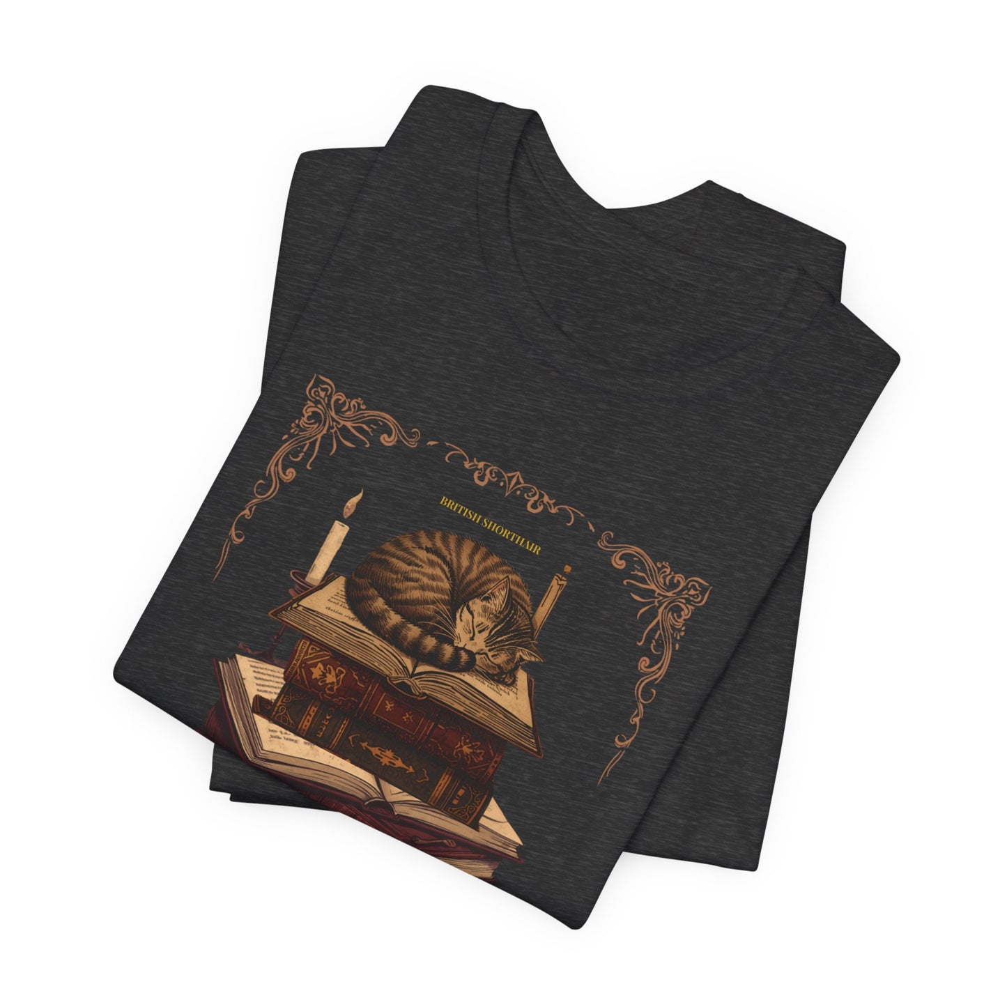 British Shorthair cat dark academia tee worn casual outfit
