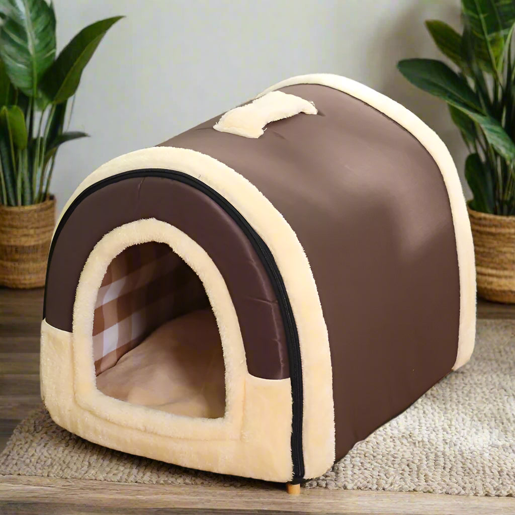 PoshPup DenHouse™ rear view showing waterproof back panel and non-slip base feet