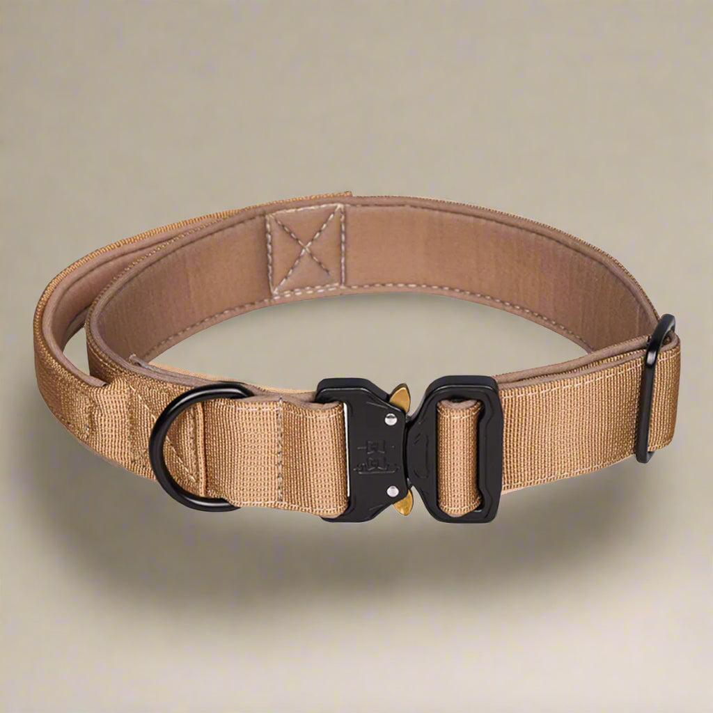 Tan CobraCollar padded dog collar with reinforced webbing and neoprene lining