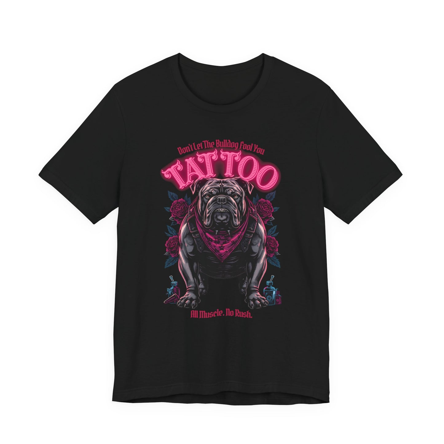 Bulldog Biker Ink Shop t-shirt in black, flat lay