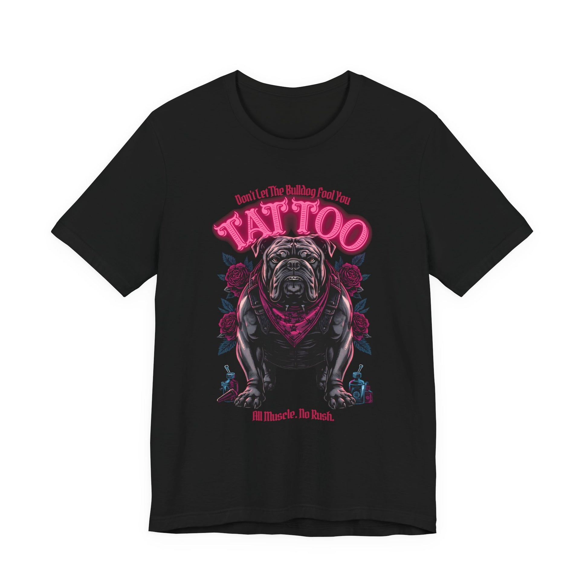 Bulldog Biker Ink Shop t-shirt in black, flat lay