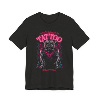 Bulldog Biker Ink Shop t-shirt in black heather, front view