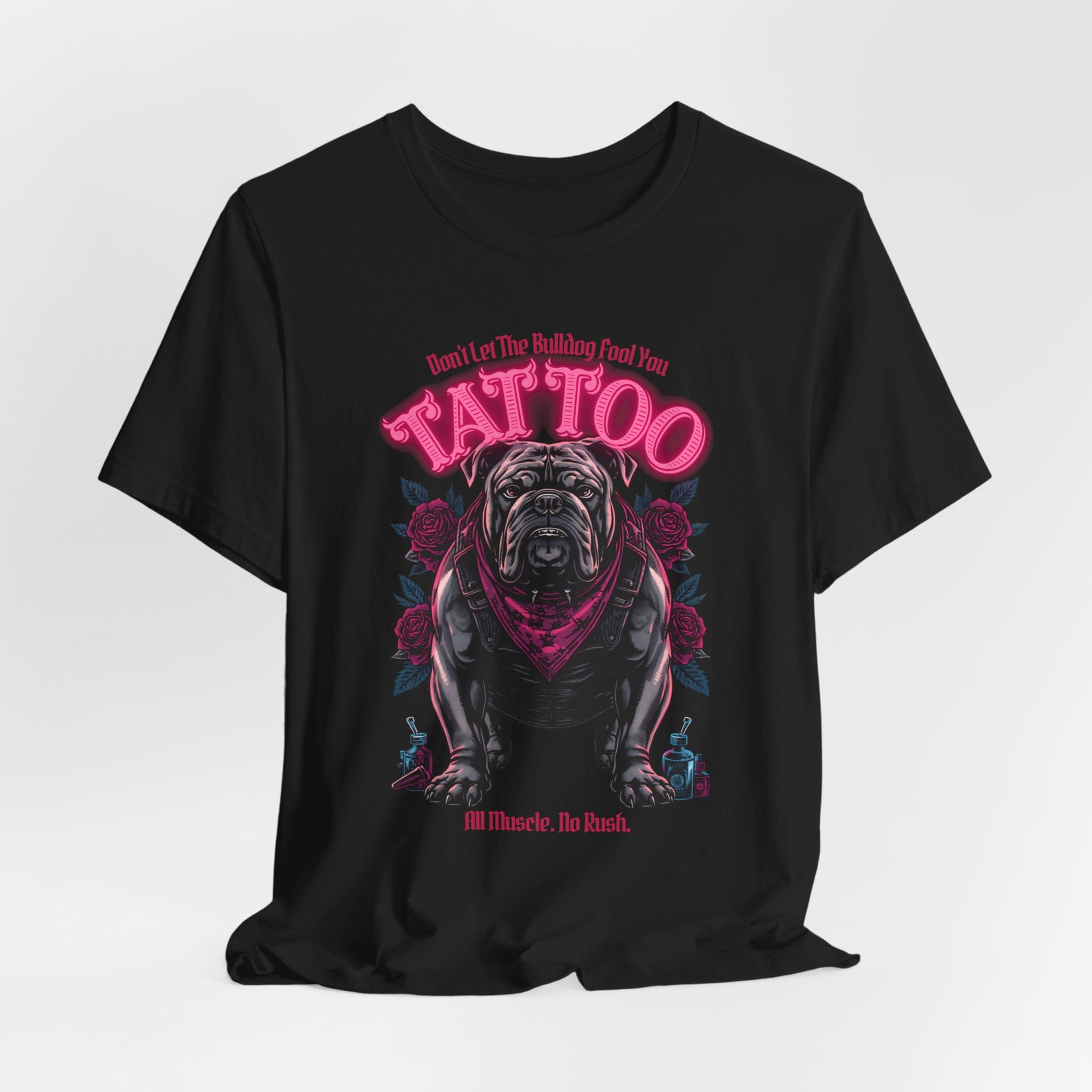 Bulldog Biker Ink Shop t-shirt in dark grey heather, side view