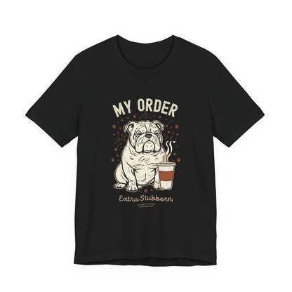 Bulldog Café Order T-Shirt – Black – Flat Lay