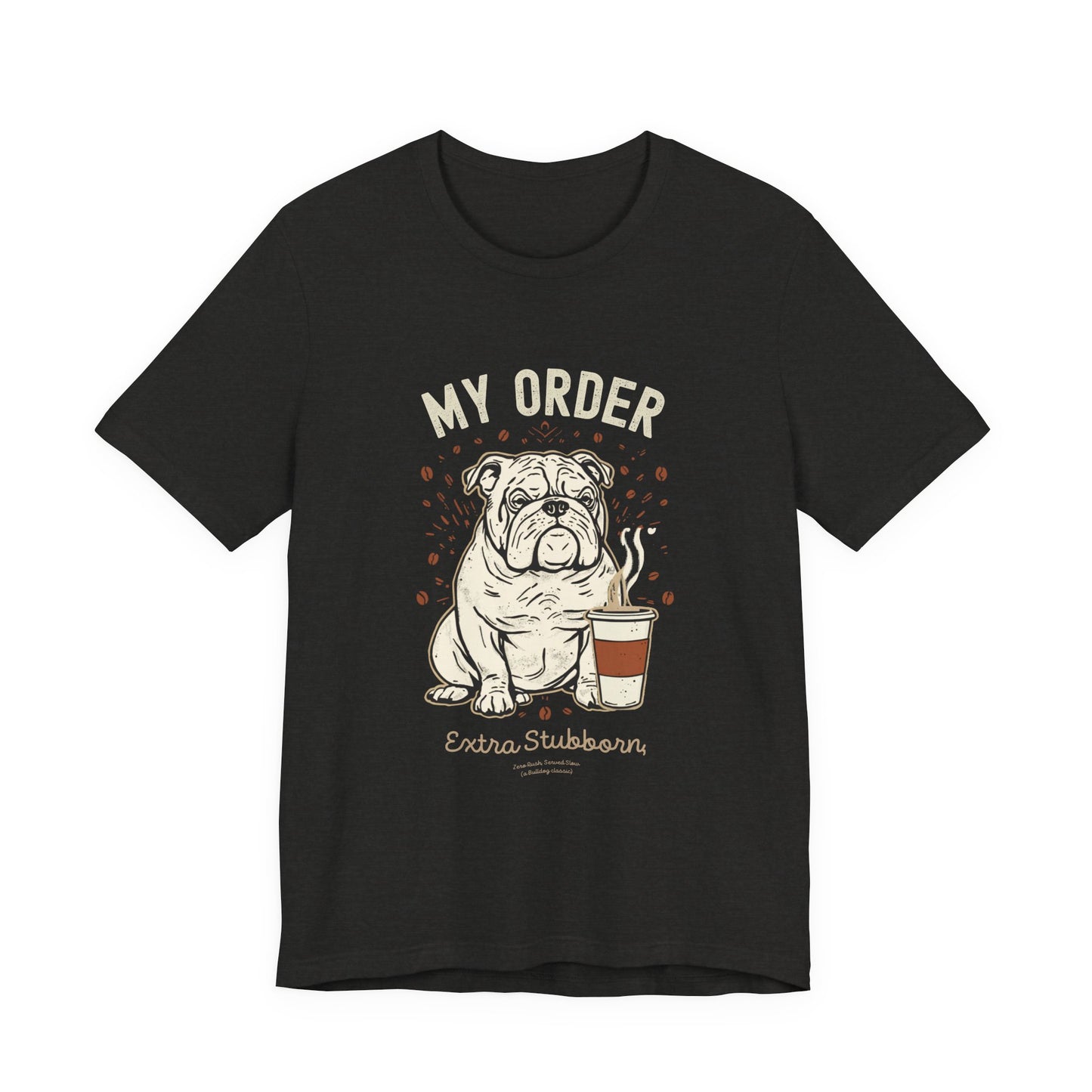 Bulldog Café Order T-Shirt – Black Heather – Front View