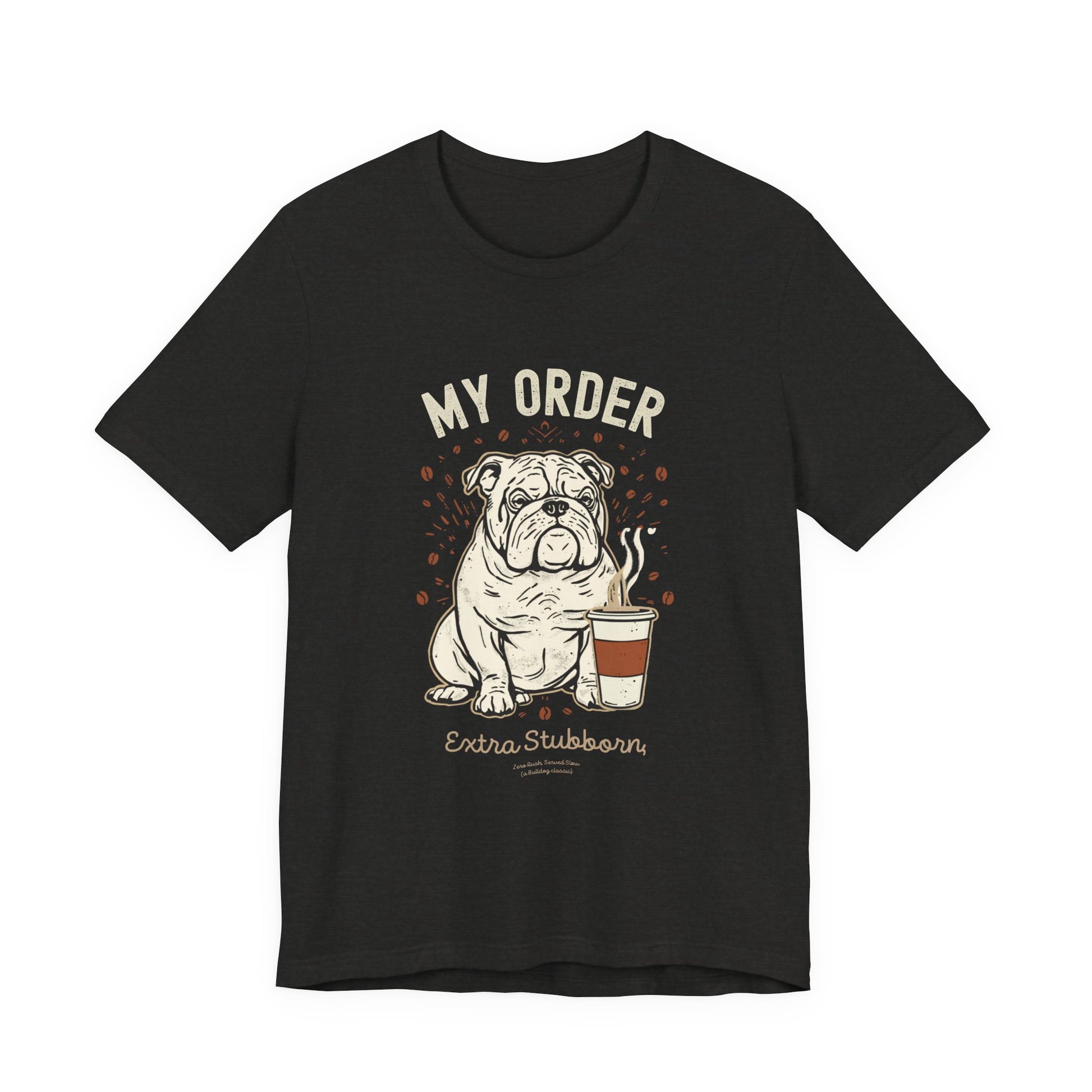 Bulldog Café Order T-Shirt – Black Heather – Front View