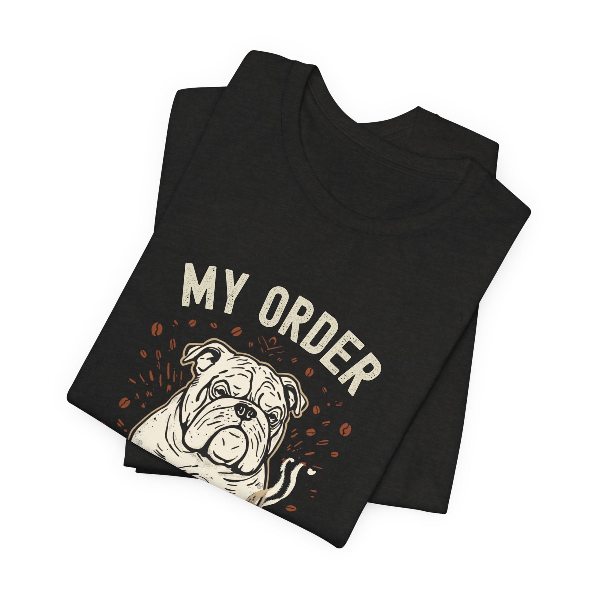 Bulldog Café Order T-Shirt – Black Heather – Side View
