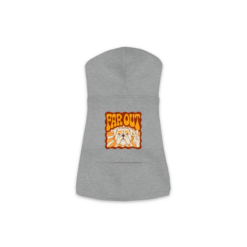 Bulldog Far Out dog hoodie in Granite Heather, sizes XS-M