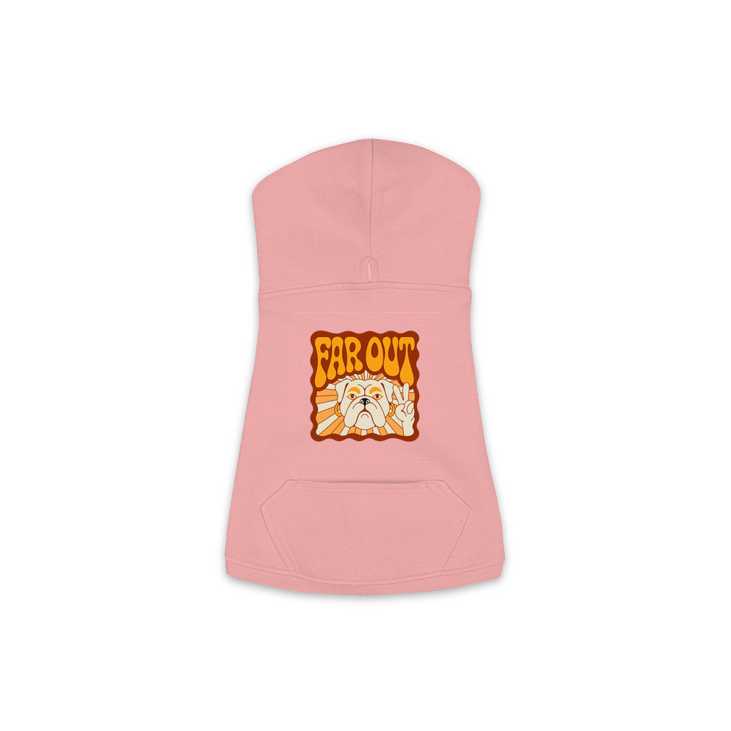 Bulldog Far Out dog hoodie in Mauvelous, sizes XS-M