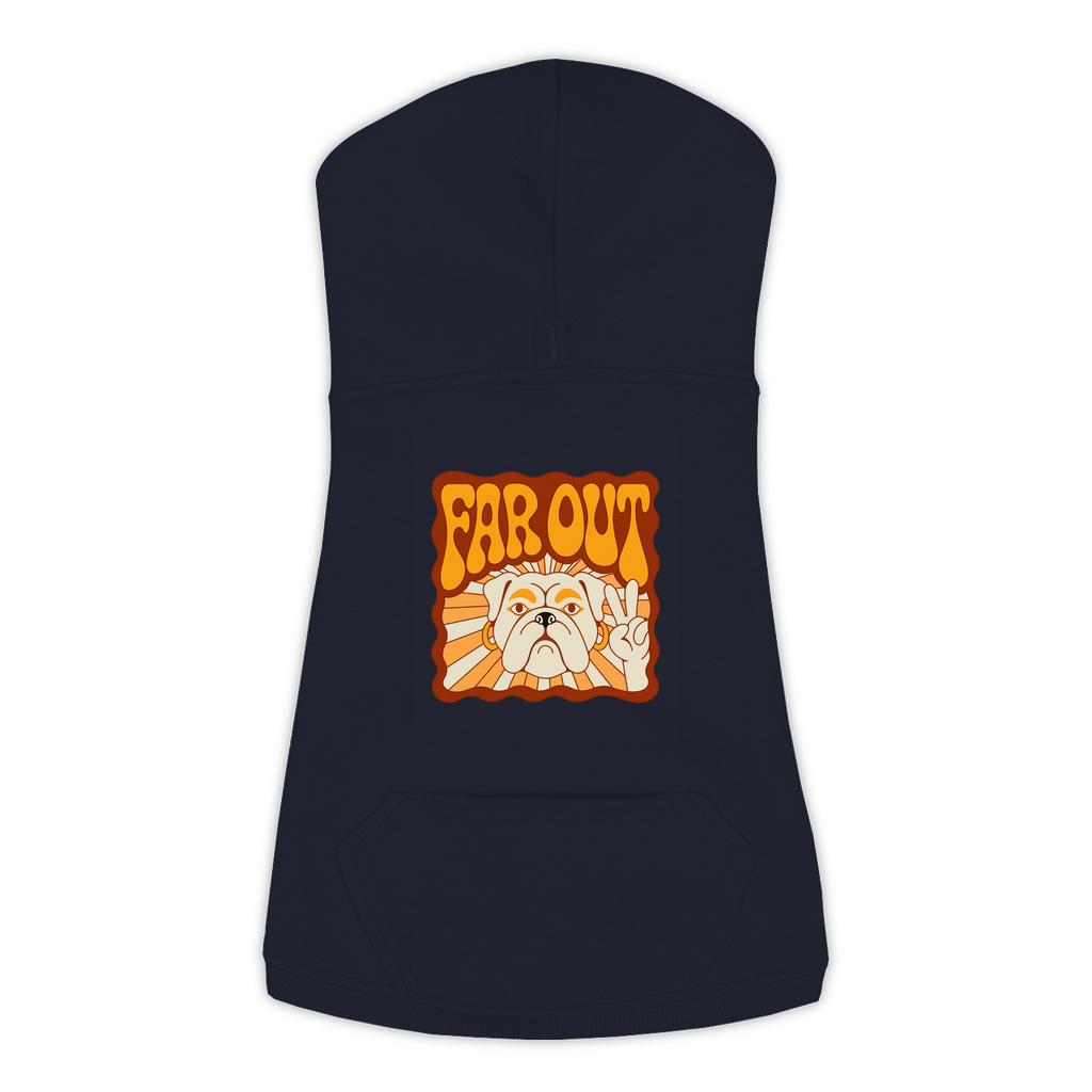 Bulldog Far Out dog hoodie in Navy, sizes L-3XL