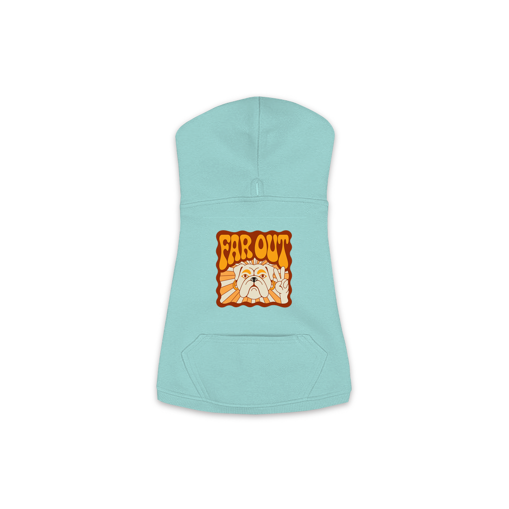 Bulldog Far Out dog hoodie in Saltwater, sizes XS-M