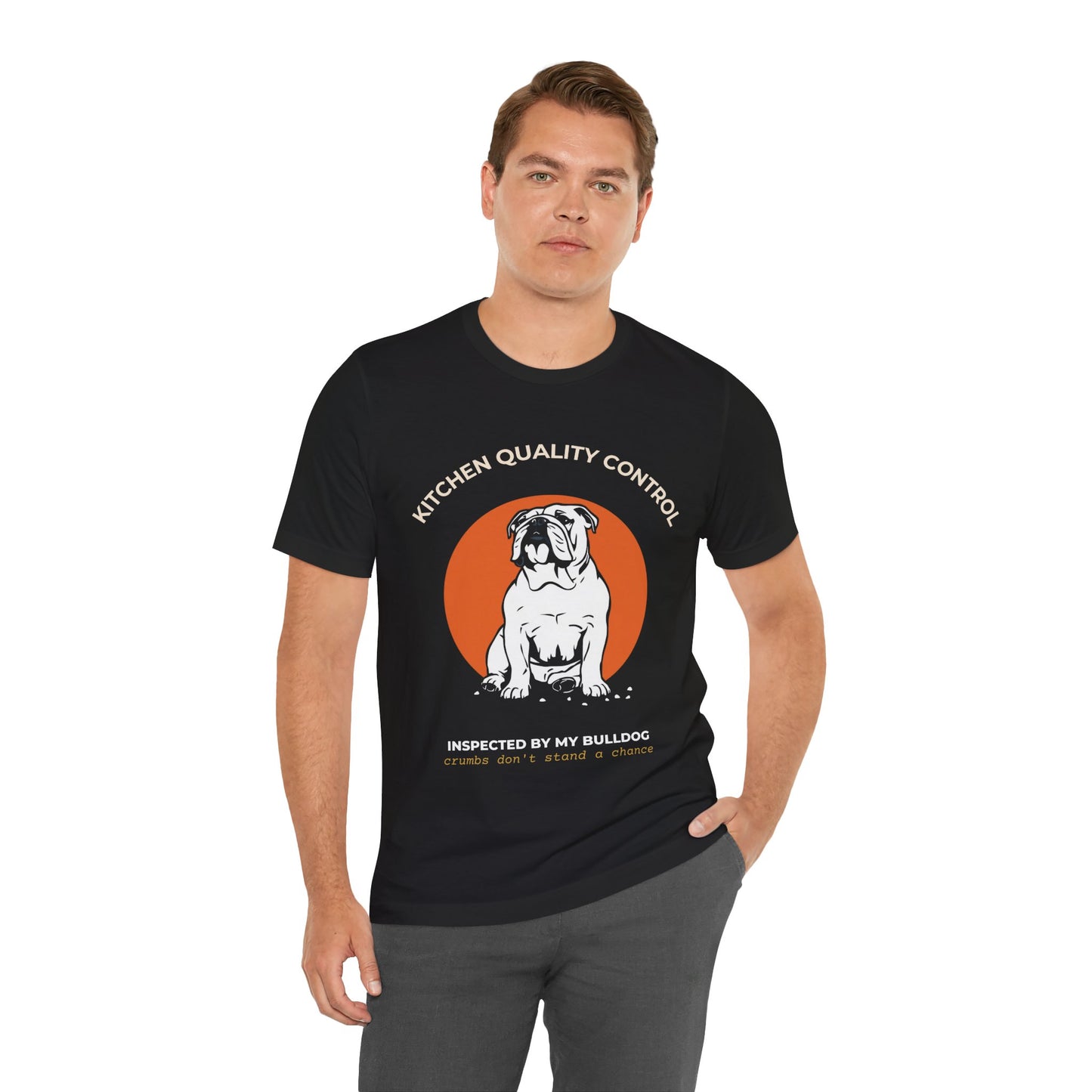 Kitchen Quality Control Bulldog t-shirt — funny Bulldog kitchen tee on Bella+Canvas 3001, view 6