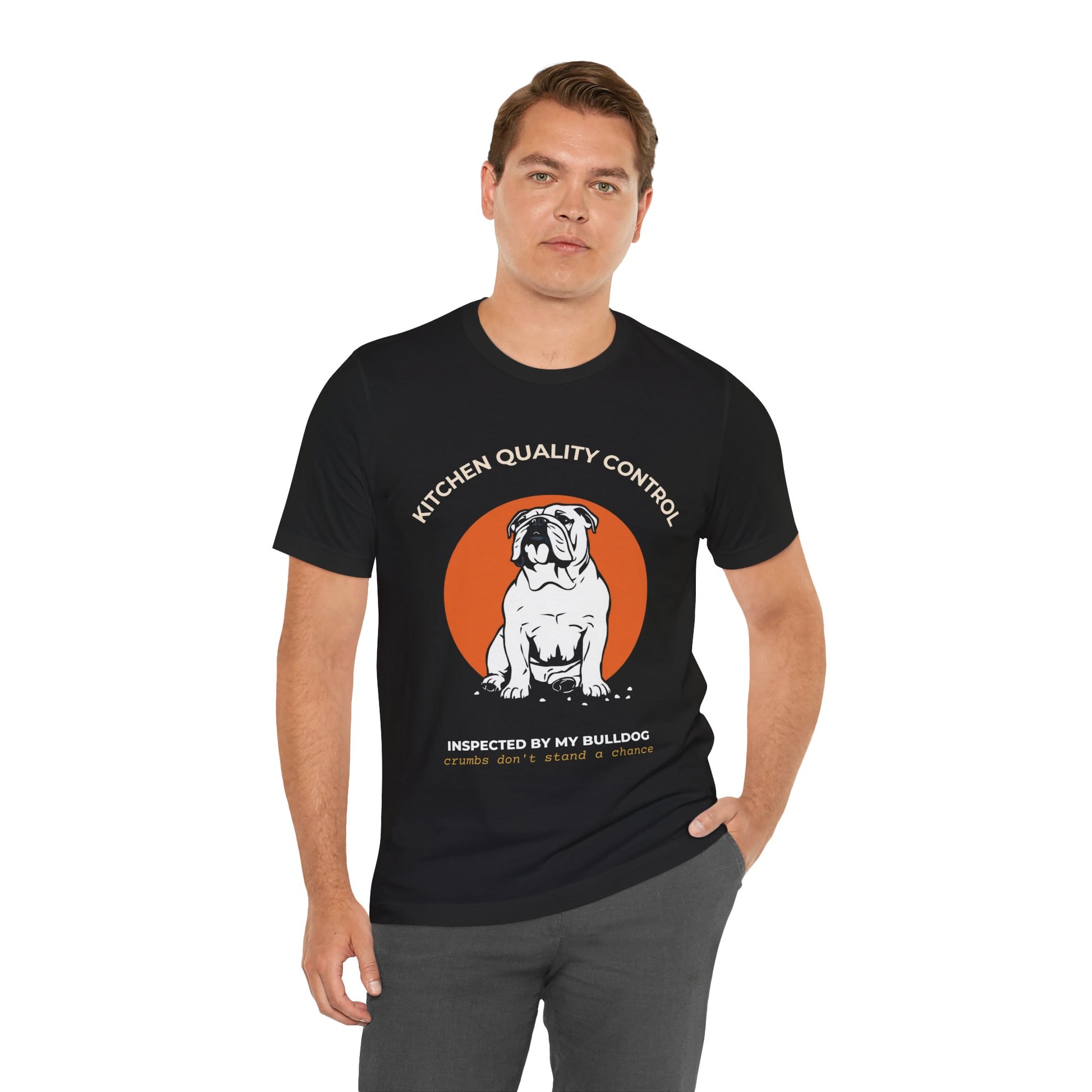 Kitchen Quality Control Bulldog t-shirt — funny Bulldog kitchen tee on Bella+Canvas 3001, view 6