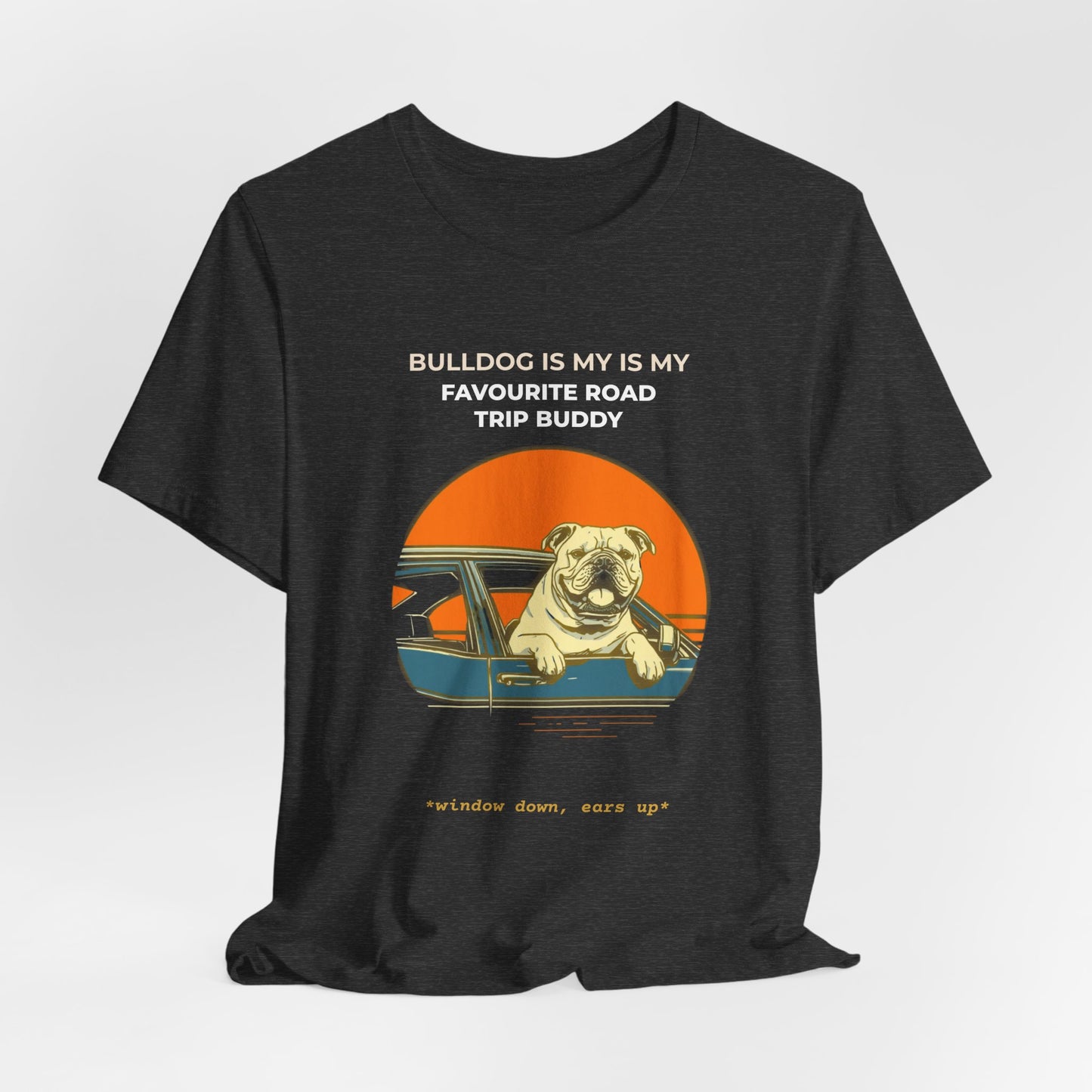 Bulldog Road Trip Buddy t-shirt — funny Bulldog travel tee on Bella+Canvas 3001, view 21