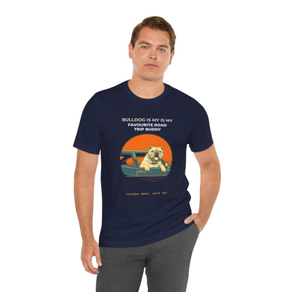 Bulldog Road Trip Buddy t-shirt — funny Bulldog travel tee on Bella+Canvas 3001, view 23