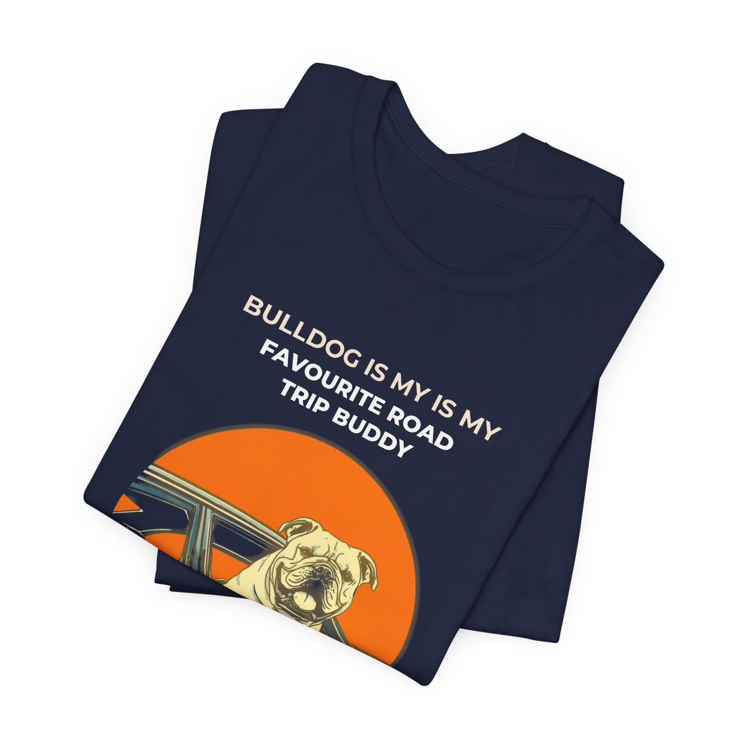 Bulldog Road Trip Buddy t-shirt — funny Bulldog travel tee on Bella+Canvas 3001, view 26