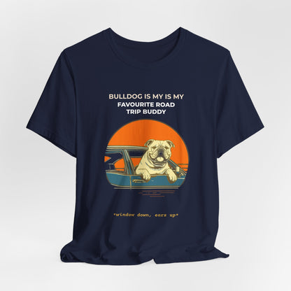 Bulldog Road Trip Buddy t-shirt — funny Bulldog travel tee on Bella+Canvas 3001, view 27