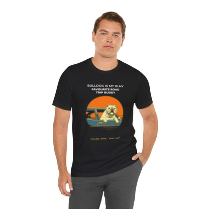 Bulldog Road Trip Buddy t-shirt — funny Bulldog travel tee on Bella+Canvas 3001, view 5
