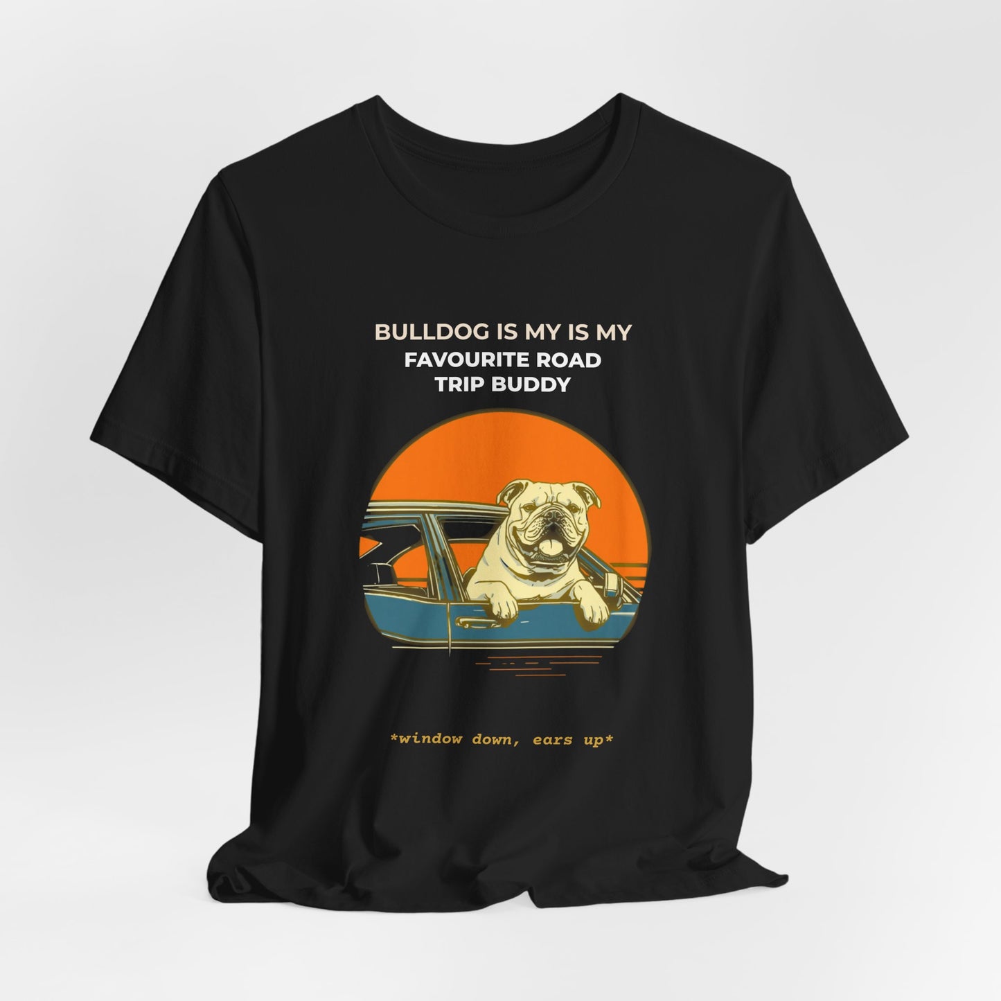 Bulldog Road Trip Buddy t-shirt — funny Bulldog travel tee on Bella+Canvas 3001, view 9