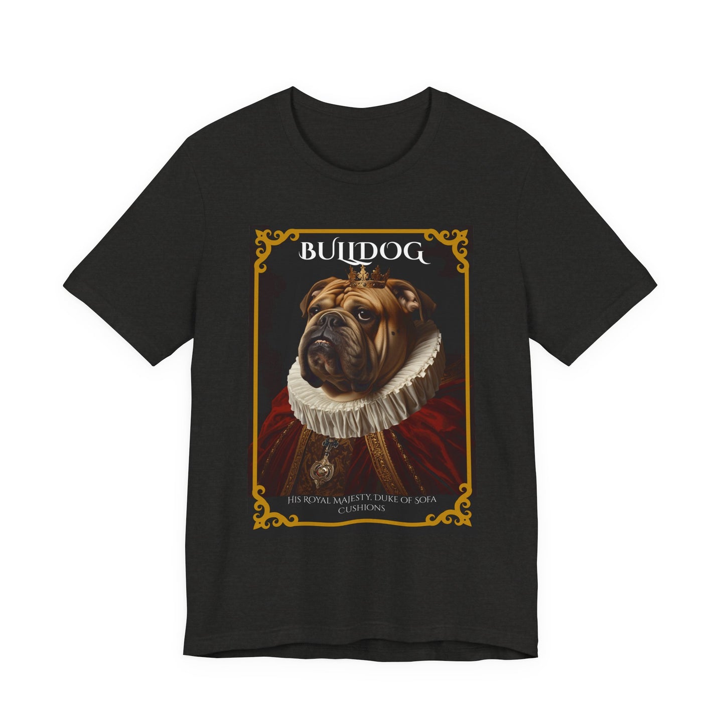 Model wearing the Bulldog Royal Portrait tee, front pose