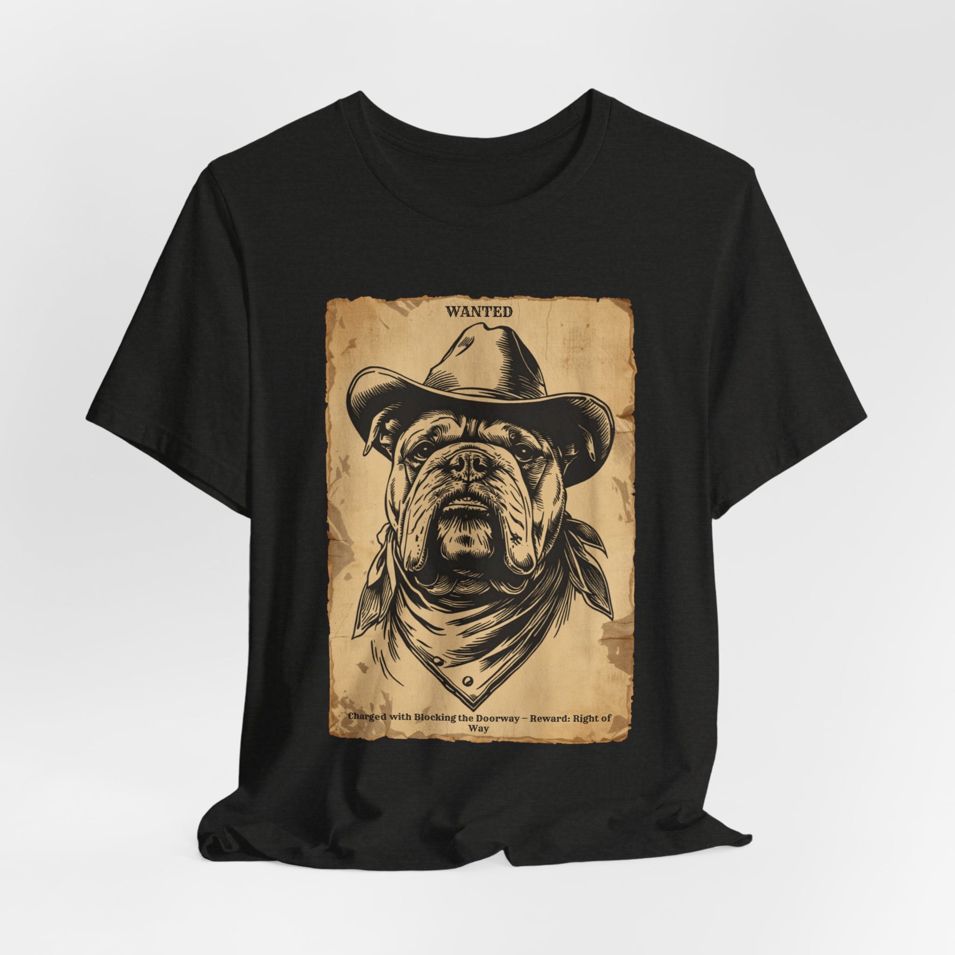 Bulldog Wanted Outlaw t-shirt back view black heather
