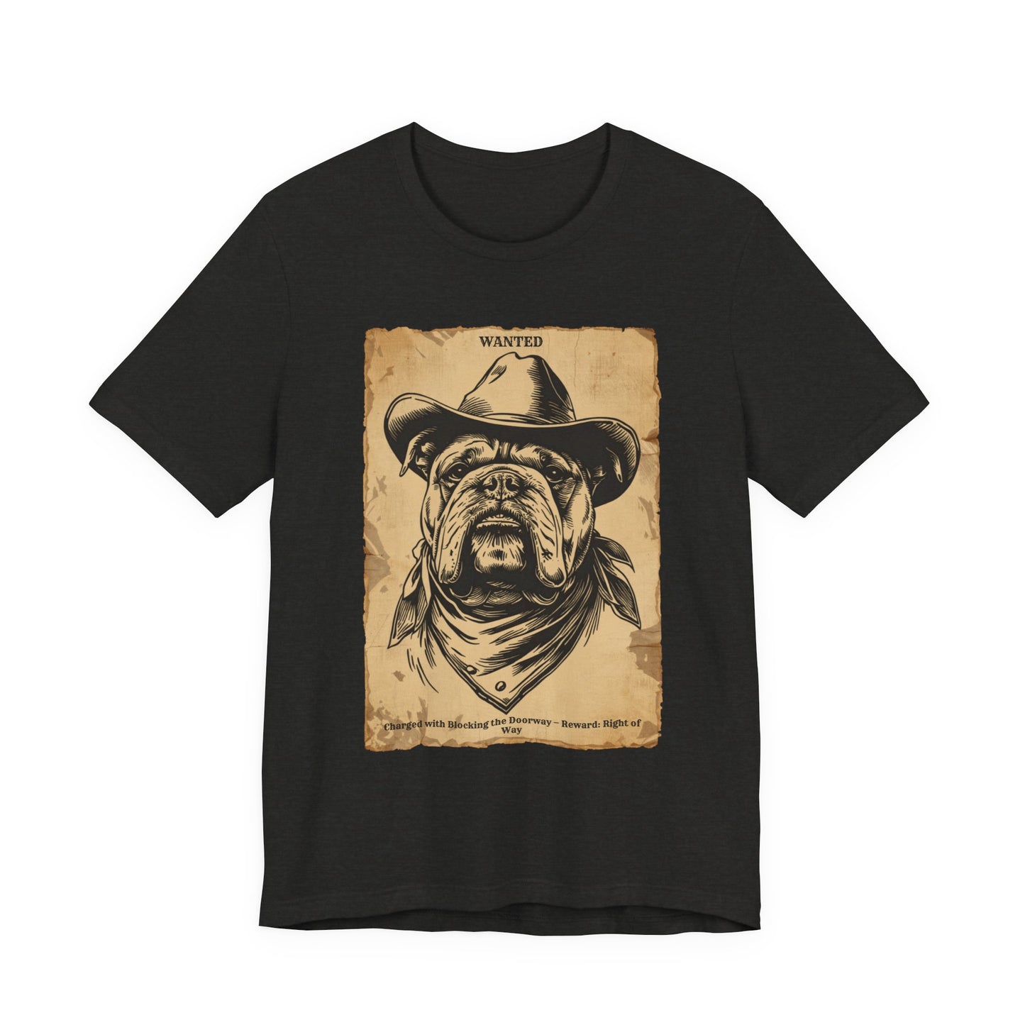 Bulldog Wanted Outlaw t-shirt front view black heather