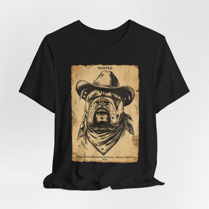 Bulldog Wanted Outlaw t-shirt model wearing dark grey heather