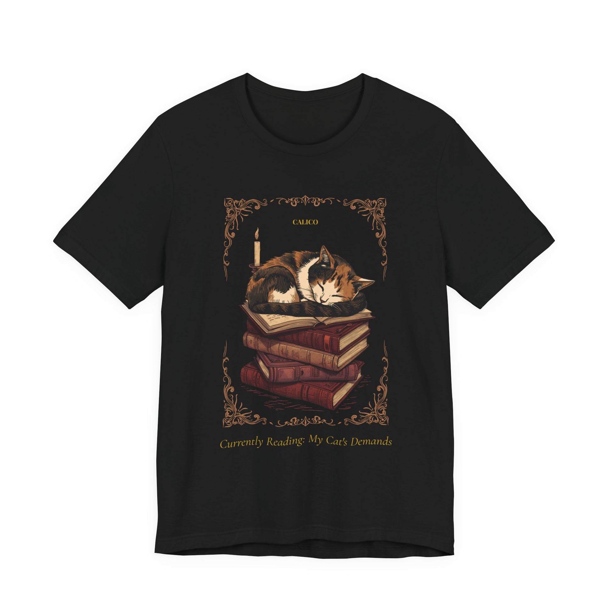 Flat lay of the Calico Cat t-shirt