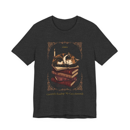 Dark Grey Heather colourway of the Calico Cat t-shirt