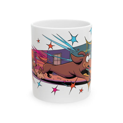 Dachshund ceramic coffee mug, 11oz and 15oz playful cartoon sausage dog gift - view 1