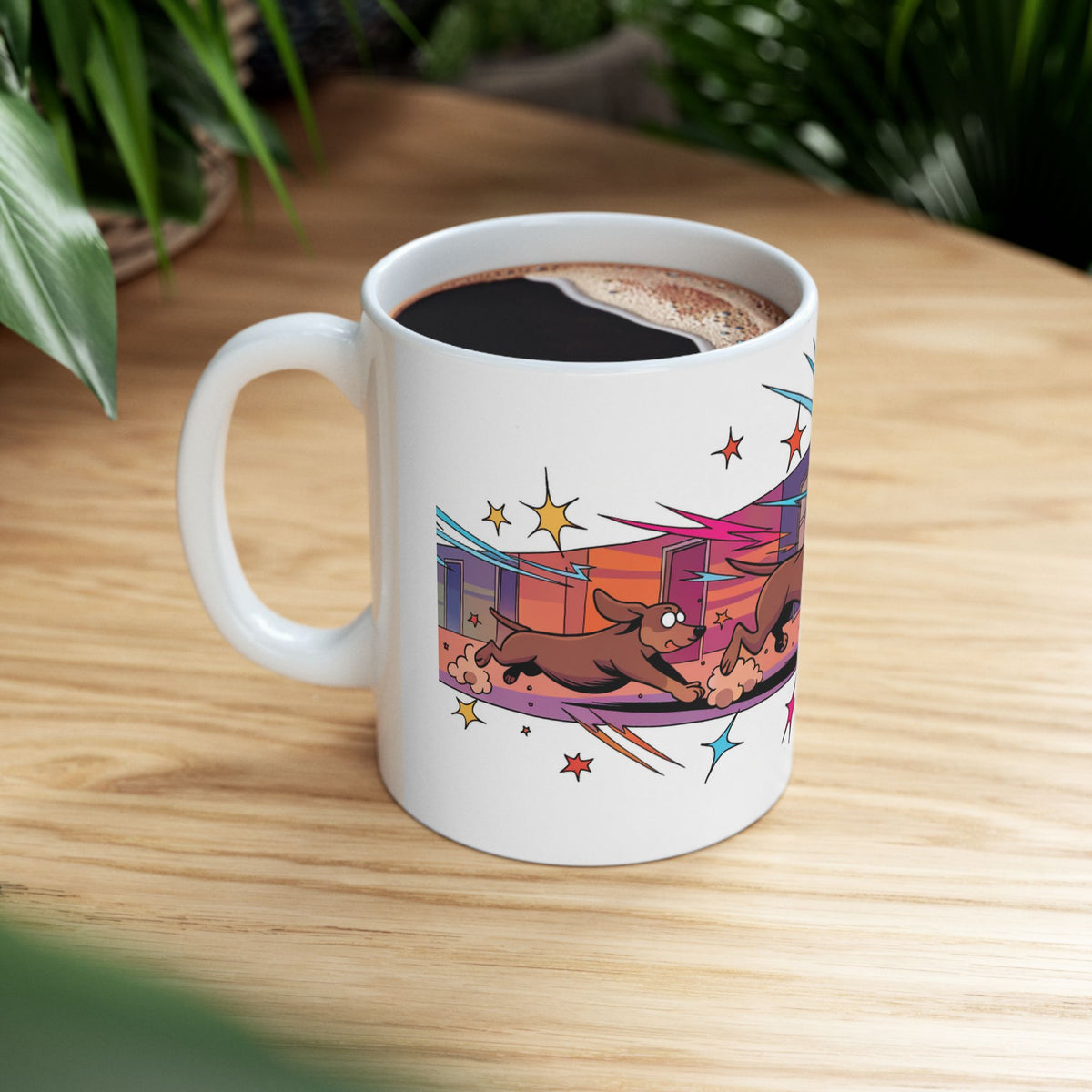 Dachshund ceramic coffee mug, 11oz and 15oz playful cartoon sausage dog gift - view 10
