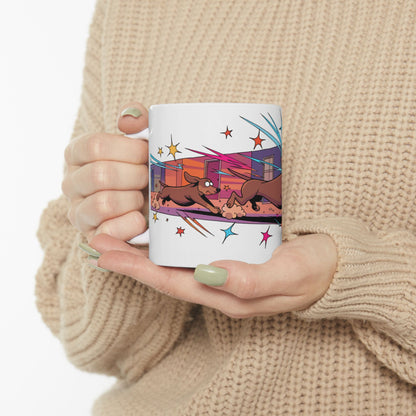 Dachshund ceramic coffee mug, 11oz and 15oz playful cartoon sausage dog gift - view 12