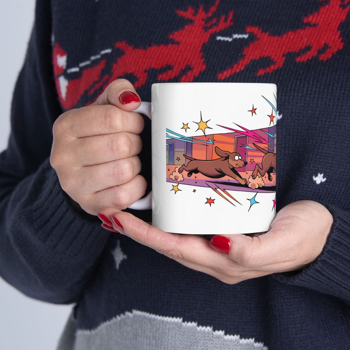 Dachshund ceramic coffee mug, 11oz and 15oz playful cartoon sausage dog gift - view 13