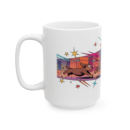Dachshund ceramic coffee mug, 11oz and 15oz playful cartoon sausage dog gift - view 16