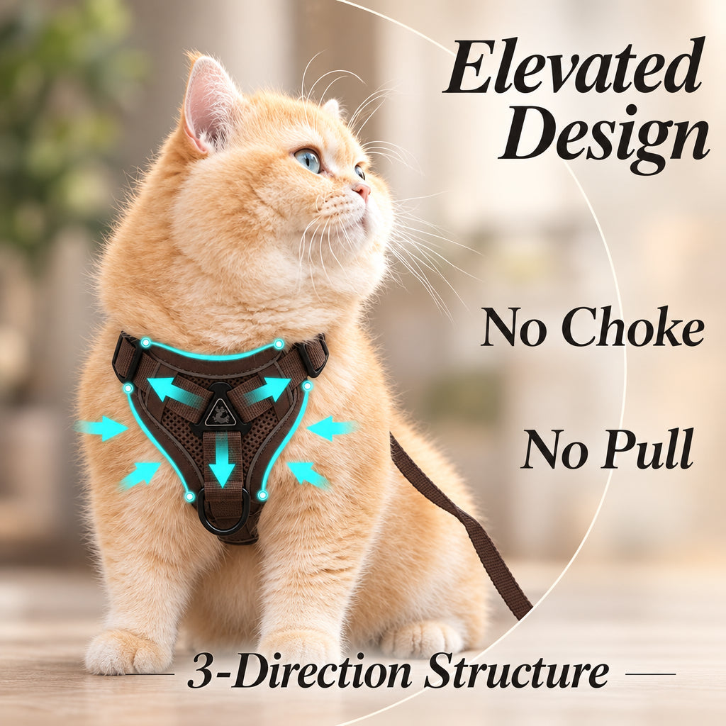 Cat harness with three-direction chest structure that avoids choking and pulling