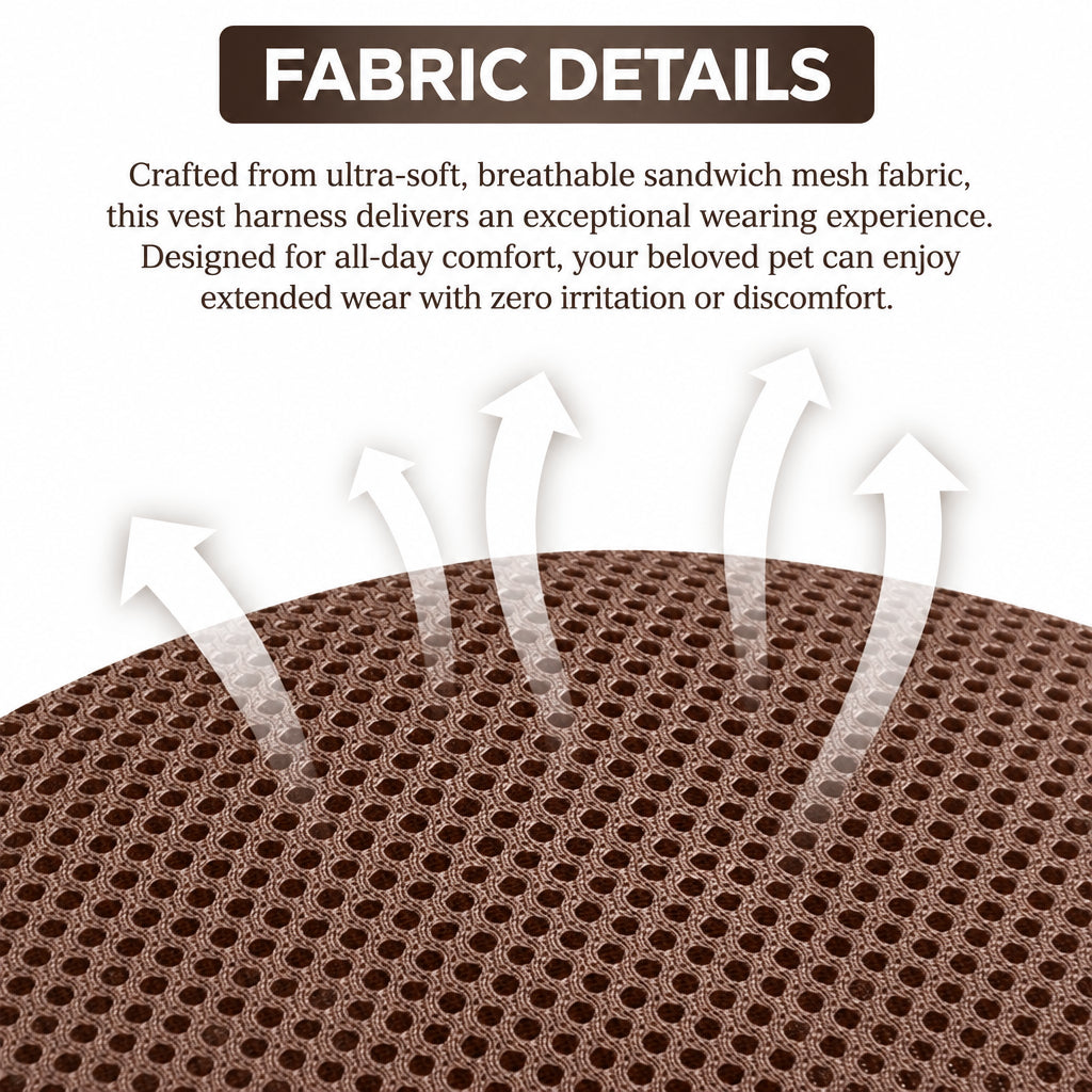 Close-up of soft breathable sandwich mesh fabric on a cat harness