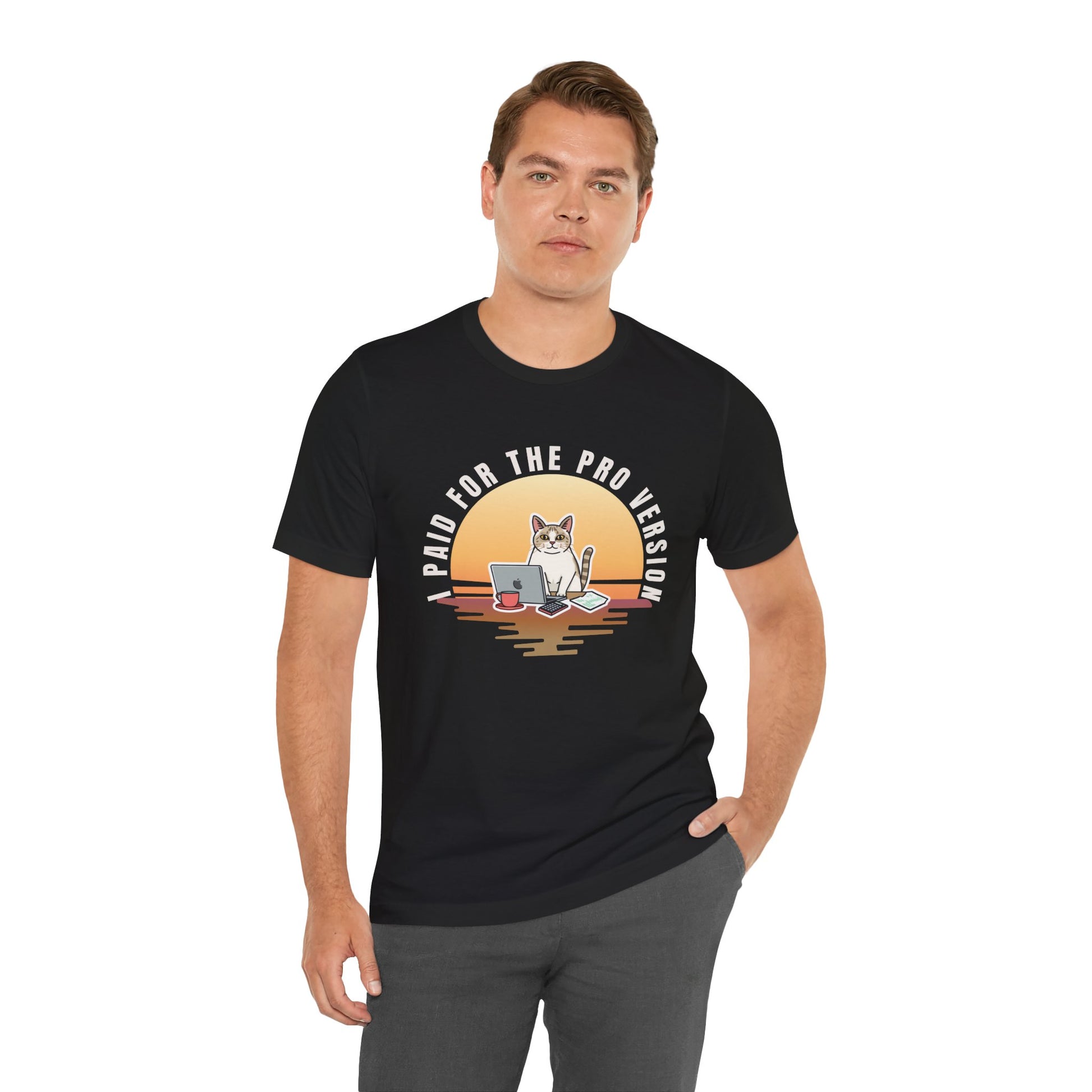 Cat Remote Worker t-shirt — Dark Grey Heather colour option