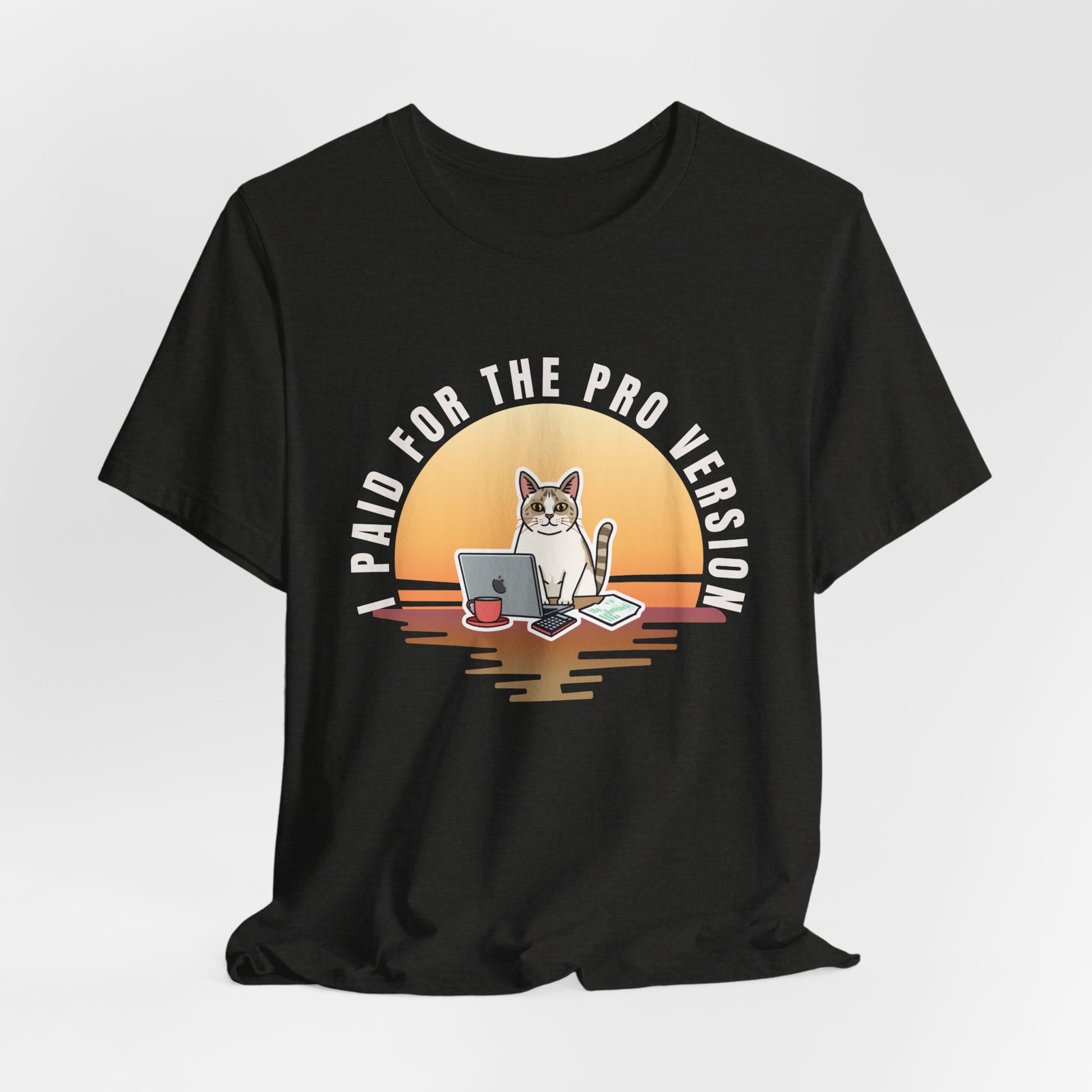 Cat Remote Worker t-shirt — lifestyle photo with cat