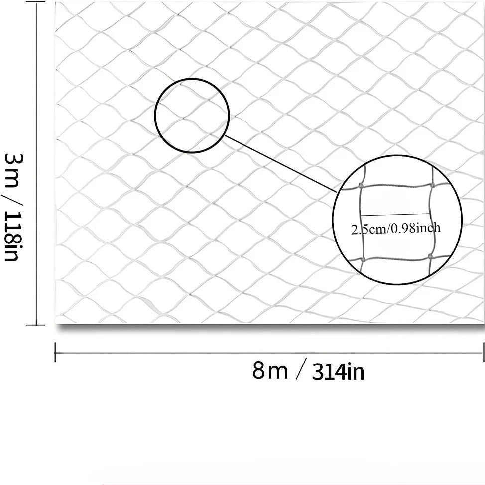 Cat safety net 3 x 8 m size diagram with 2.5cm mesh