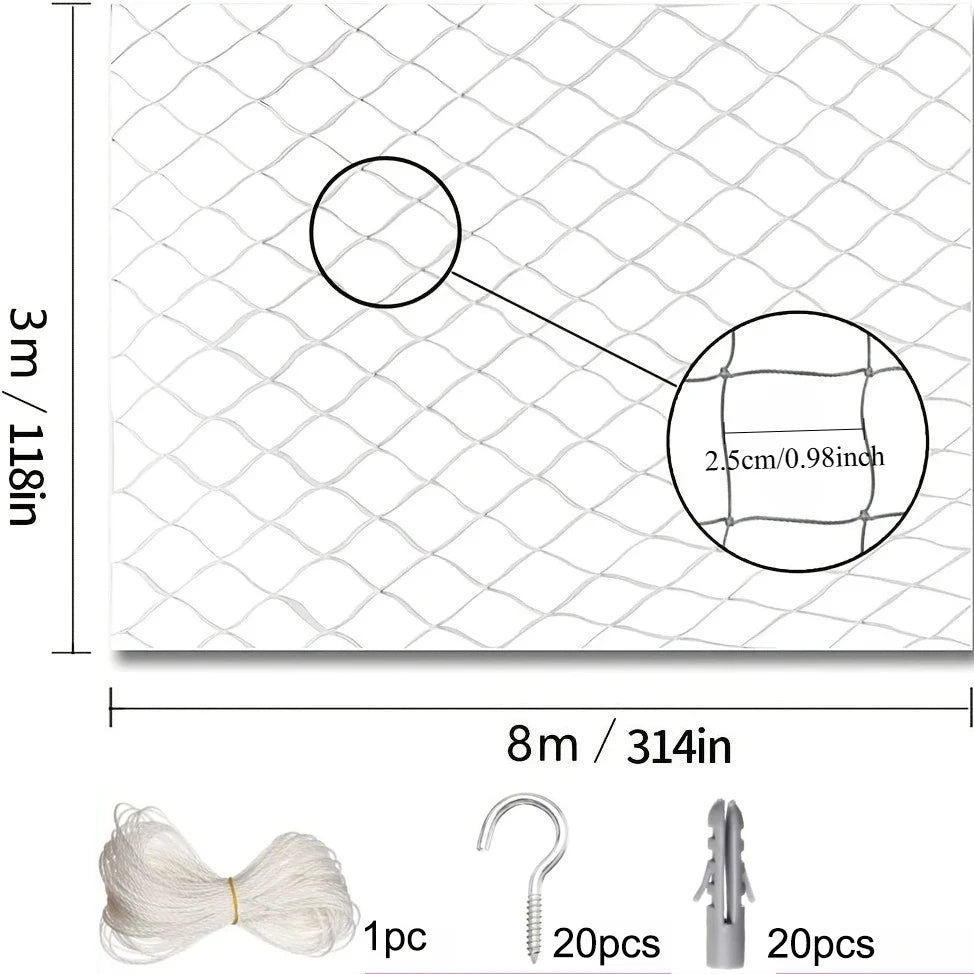 Cat safety net 3 x 8 m size diagram with fixings included
